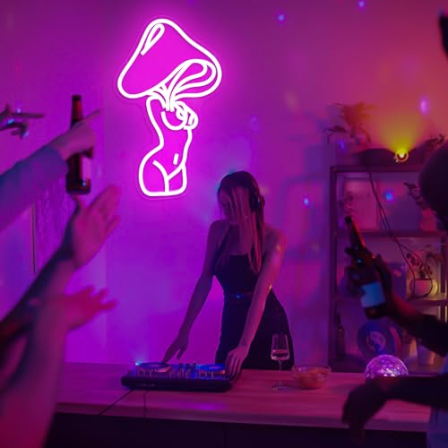 Image of Lady Mushroom Neon Sign Sexy Lady Mushroom Neon Light Dimmable Led Neon Sign for Man Cave Neon Light Signs Light Up Sign for Wall Decor Bedroom Club Bar Store Birthday Party Decor Gifts