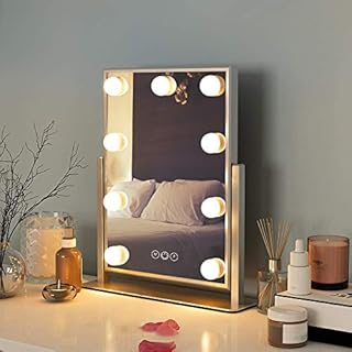 FENCHILIN Hollywood Mirror with Light Large Lighted Makeup Mirror Vanity Makeup Mirror Smart Touch Control 3Colors Dimable Light Detachable 10X Magnification 360°Rotation(White)