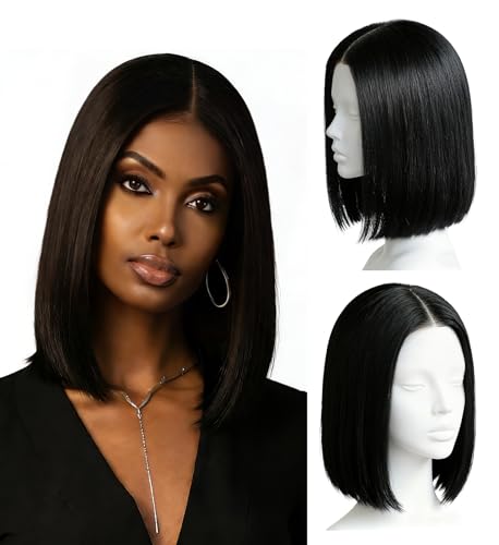 Bob Wig Wigs For Women 17.7Inch Black Middle Part Wig With Adjustable Inner Net Ideal For Daily Wear And Cosplay
