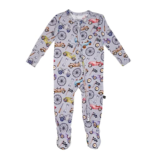 Lev Baby Boys  Bamboo Pajamas - One Piece Zippered Footies - 2 Way Zip - Soft Organic Viscose for Newborn - 2 Years - Grayson - Little Car Mechanic - Size 9-12 Months