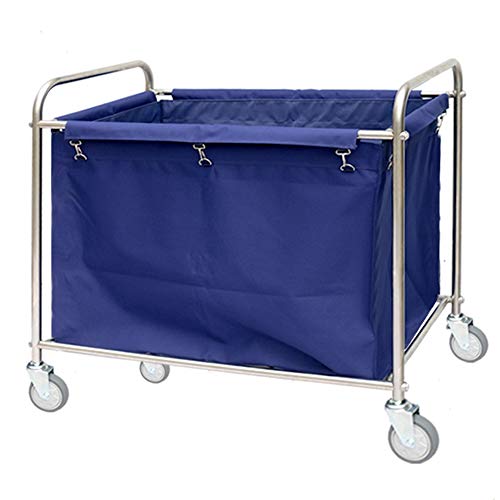 DFEDHF Movable Trolleys,Heavy Duty Cart, Hotels/Lobby Rolling Laundry Sorter Cart with Wheel, Stainless Steel Frame and Washable Removable Bag/Blue