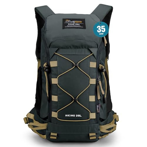 Mountaintop Sac à dos de randonnée, 35 l, pour homme et femme, avec housse de pluie, pour camping, randonnée, cyclisme, excursions d'une journée, 55 x 30 x 18 cm, Gris 35 l version 2.0