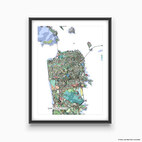 San Francisco Map Art Print 8X10, City Map Poster Large 24X36, Handmade Topographic California Colorful Art Wall Decor By Maps As Art #TOP2