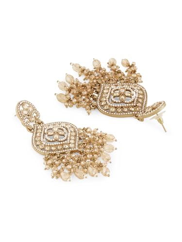 Image of Zaveri Pearls Champagne Color Dazzling Stones & Cluster Beads Drop Dangler Earring For Women-ZPFK19153