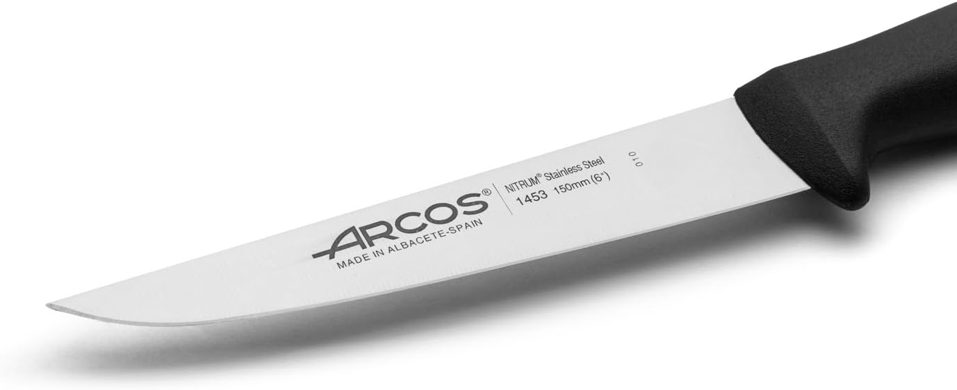 Arcos Kitchen Knife 6 Inch Nitrum Stainless Steel. 150 mm Blade. Professional Utilty Knife.Professional Kitchen Knife. Ergonomic Polyoxymethylene POM Handle. Series Menorca. Color Black