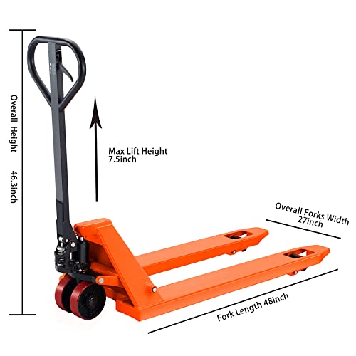 Tory Carrier Manual Pallet Jack 5500 Lb. Capacity, Pallet Truck 48 ×27 W Fork Size Standard Duty Hand Trucks