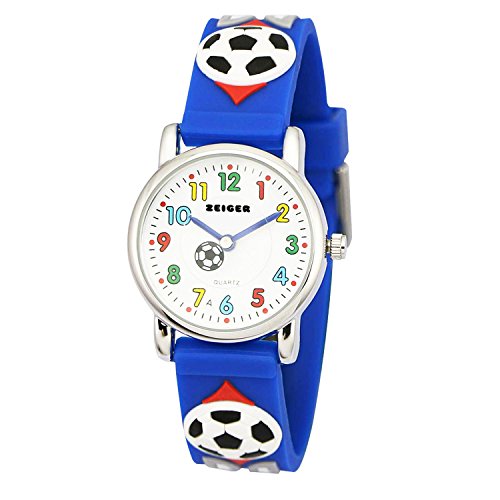 Kinderuhr Zeiger Jungen Armbanduhr Sport Fußball Uhr Analog Quarzuhr Kinder Armbanduhr Jugendliche Blau Schwarz (Blau)