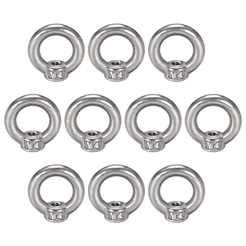 uxcell Lifting Eye Nut M4 Female Thread 304 Stainless Steel Round Shape for Rope Fitting Pack of 10