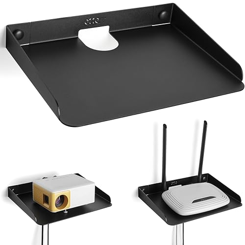 etterr | Balda para Router WiFi y Módem • Estante de Pared con Pasacables y Bordes Elevados • Repisa de Metal para Proyector y Altavoz • Estantería Flotante Organizador de Cables, Repetidor y TV Box