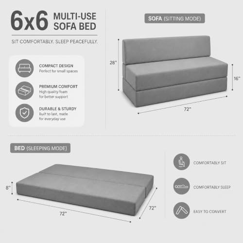 Image of Four Seater Sofa Cum Bed 6x6 Ft with Soft Foam Cushioning, Comfortable Foldable Sofa Bed for Living Room, Bedroom, Guest Room & Office(Grey)