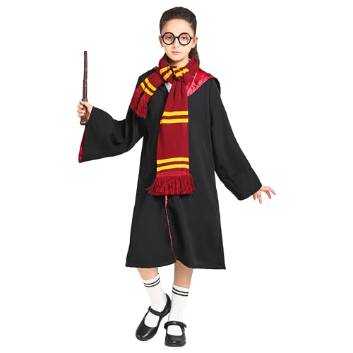 Sincere Party 5PCS Magic Hooded Cloak with Wand,Scarf,Glasses,Badge Wizard Costume Set for Boys and Girls 12-13yrs - Image 2