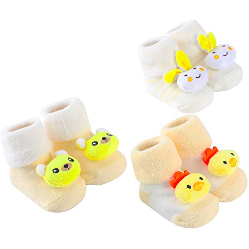 BlueFrog Cartoon Baby Socks Anti-Skid Sock for Girls and Boys Newborn Infant 0-12 Months(Yellow,S)