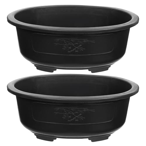 Pot à bonsaï ovale pot de fleur plastique noir extérieur 2pcs