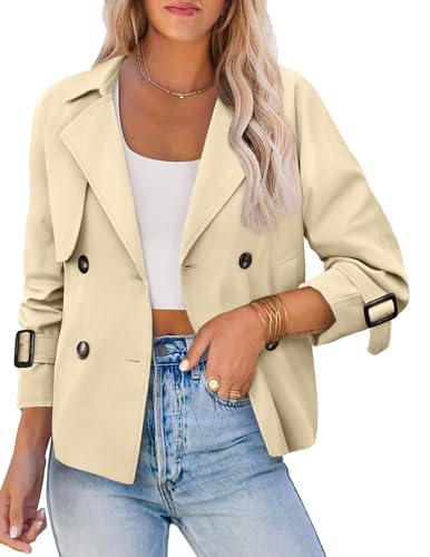 AGSEEM Womens Crop Trench Coat Casual Double Breasted Raglan Long Sleeve Work Office Notched Lapel Cropped Jacket with Pockets Spring Outfits 2026