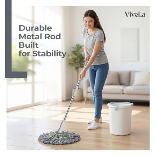 Image of Vivela Microfiber Twist Mop for Floor Cleaning | Self-Squeeze Mop with Super Absorbent Microfiber Head | Lightweight & Durable Stick | Wet & Dry Mop for Home, Kitchen & Bathroom