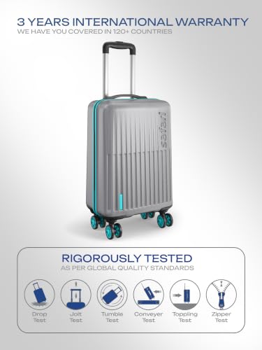 Image of Safari Cabin Astra Neo 8 Wheels 56cm Size Carry-on Trolley Bag, Hard Case Polycarbonate, 360 Degree Wheeling Luggage for Men & Women, Travel Bag, Suitcase for Travel, Silver