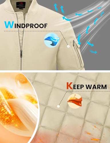 Image of TBMPOY Men's Winter Bomber Jacket Fall Casual Windbreaker Softshell Jackets | Quilted full zip coats, 5 pockets, water resistant, warm, windproof, stand-up collar, for outdoor, hiking, work, business