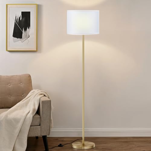 Image of Ambimall 60'' Modern Floor Lamp with Shade, Tall Lamps for Living Room, Bedroom, Office, Dining Room, White Shade with Gold Pole(Without Bulb)