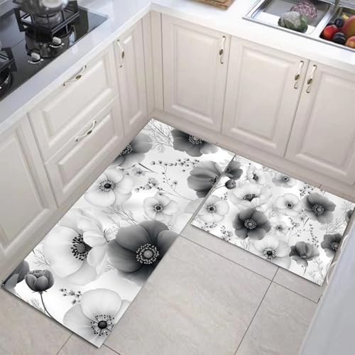 Alfombra de cocina gris oscuro lavable e ideal para pasillo y comedor 5