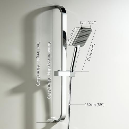 Barra deslizante para ducha manual, altura ajustable 25.5 pulgadas | Juego de ducha manual con barra deslizante, cabezal de ducha de alta presión y manguera de 59 pulgadas, cromado miniatura 6