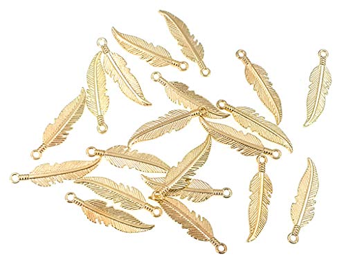 100Pcs Indian Feather Charms Pendants Easter Angel Wing Feather Dangle Charm For Diy Crafting Bracelet Necklace Jewelry Making Findings(Gold Tone) #TOP3