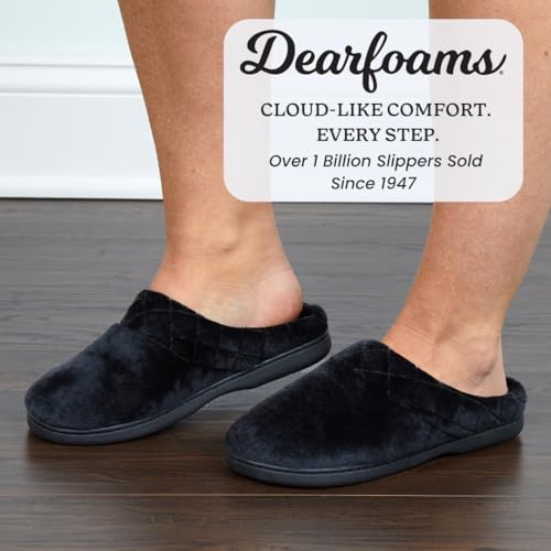 Image of Dearfoams Women's Lightweight Memory Foam Indoor House Slipper Darcy Velour Clog with Wide Widths