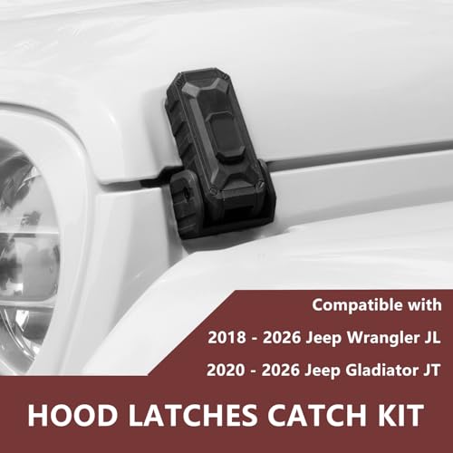 Image of Locking Hood Latch with Keys, Jeep Hood Latch Compatible with 2018-2026 Jeep Wrangler JL JLU Jeep Gladiator JT, Anti-Theft Hood Lock Catch Latch Accessories, Dust & Water Resistant, 1 Pair(Not for JK)