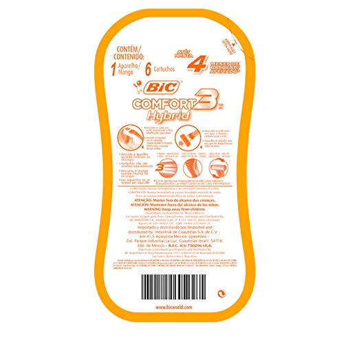 Aparelho de Depilar BIC Comfort 3 Hybrid, Cinza, 3 Lâminas, 6 Cargas, 1 Unidade, Cabeça Móvel, Fita