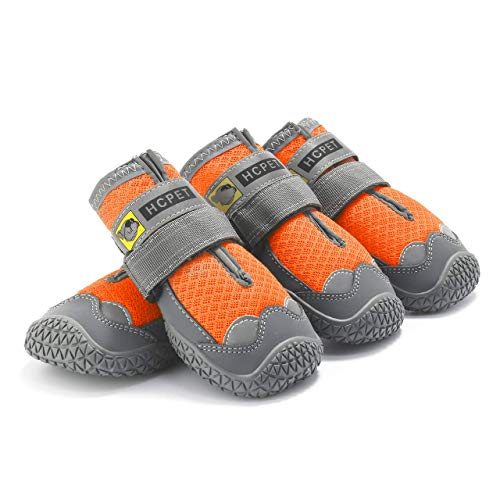 Hcpet Dog Boots Waterproof for Dog with Reflective Velcro Rugged Anti-Slip Sole and Skid-Proof Outdoor Paw Wear for Medium to Large Dogs 4Ps (Orange-Reflective, 3: 2.6