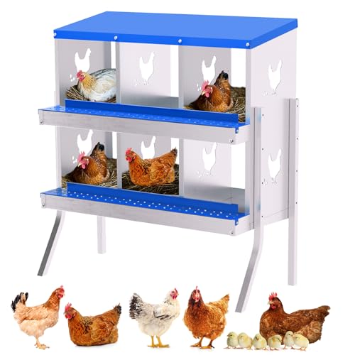 Chicken Nesting Box, 6 Compartment Galvanized Steel Chicken Laying Boxes, Heavy Duty Rustproof Chicken Coop with Easy Egg Collection for Backyard Farm