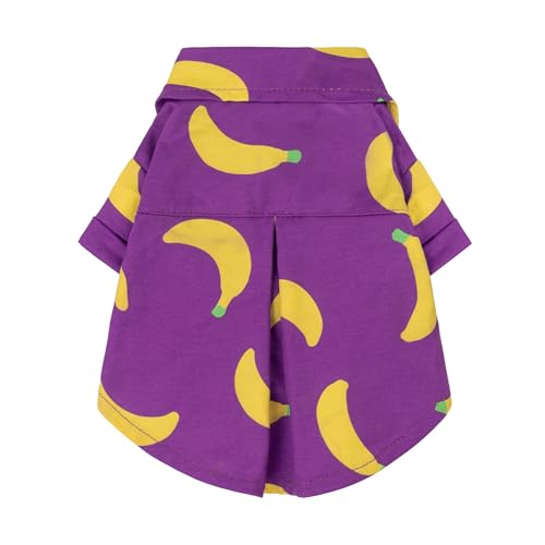 Fitwarm Banana Dog Shirt, Hawaiian Clothes for Small Dogs Boy Girl, Summer Pet Collared Outfit, Purple, Yellow, Large