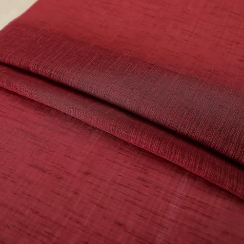 Image of 7 Feet Door Curtains Set of 2 - Semi Transparent Sheer Curtains for Living Room & Bedroom | Polyester Eyelet Curtain Panels | Modern Door & Window Curtain (Red)