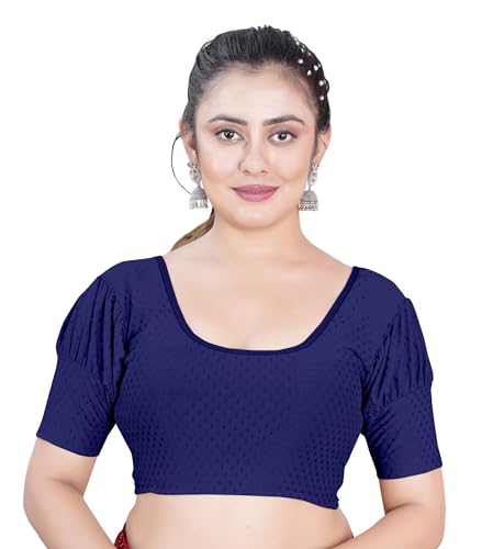 Image of Women's Black Embroidered Crop Top with Short Puff Sleeves, Scoop Neck