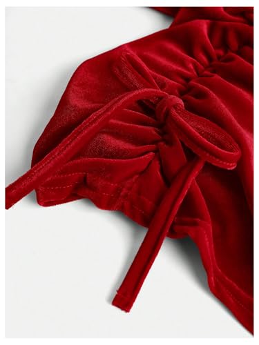 SHENHE Girl's Velvet Cowl Neck Dress Drawstring Ruched Bodycon Spaghetti Strap Holiday Dress4