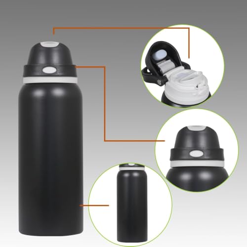 Image of Stainless Steel Water Bottle 32 oz with Flip Lid and Carry Loop (black matte, 1000 ml)