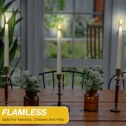 Image of Tuanse 20 Pcs Flickering Flameless Taper Candles Bulk LED Battery Operated Realistic Flame Effect with Remote & Timer Safe No Fire Wax Drip Candles for Wedding Church Home Decor (8.46 inch,Beige)