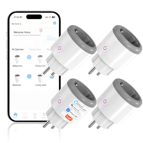Oblinple Enchufe Inteligente WiFi 16A con Monitor de Energía Control Remoto por Tuya&Smart Life APP/Voz Enchufes Inteligentes Bluetooth Compatible con Alexa y Google Home 2,4 GHz (4, blanco roto)