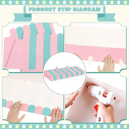 Image of Boao 4 Pcs 3D Cardboard Awning Decor,Pink and Green,Striped Style