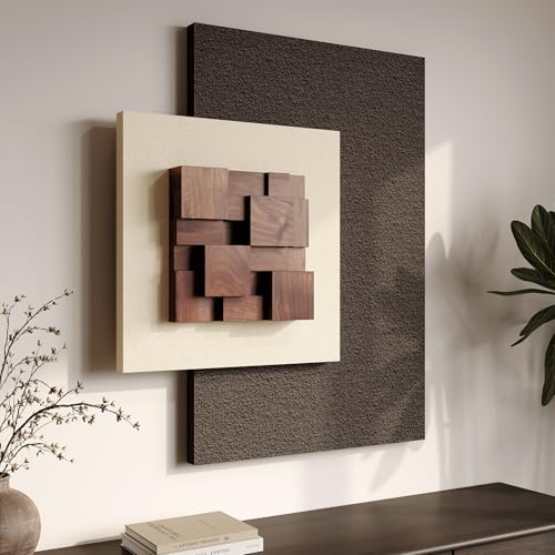 3D Wood Textured Large Neutral Abstract Wall Art, Modern Beige Br...