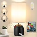 Yacoto Touch Control Table Lamp for Bedroom, 3 Way Dimmable Modern Black Bedside Lamps with 2 USB Charging Ports with Metal Base Fabric Shade for Living Room, Nightstand, Office, Dorm (Bulb Included)