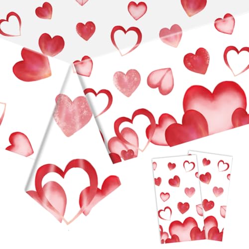 Image of 2 Pack Plastic Valentine's Day Tablecloths Love Heart Plastic Table Covers Disposable Table Cloths BBQ Picnic Pink Table Cloth Wedding Party Love Heart Tablecloth TableCovers 54 x 108 in