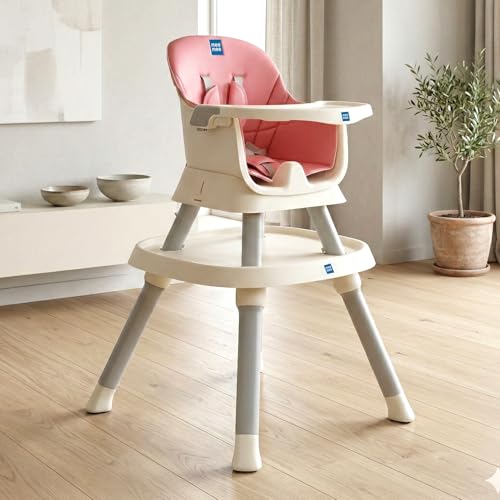 Image of Mee Mee Little Scholar Baby High Chair for Baby Feeding, 6-in-1 Convertible Kids Feeding Chair Compact Fold with High Adjustable, Play Chair Booster, Travel Friendly, 0.5 to 3 Years Kids (Pink)