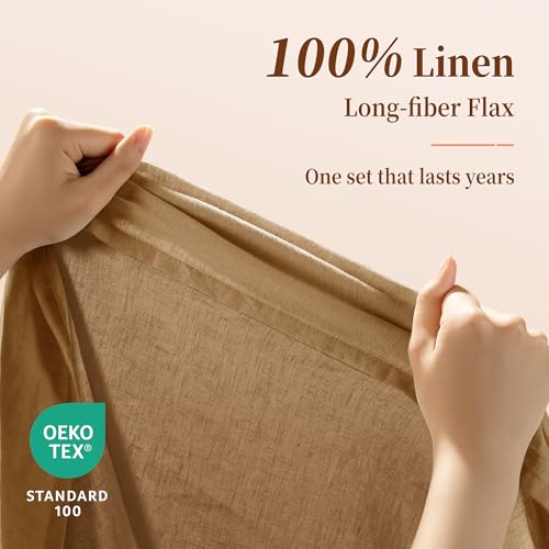 Image of 100% Pure Linen Sheet Set for Hot Sleepers, Breathable Natural Linen Sheets 4pcs, Bedding Set Deep Pocket Up to 16 inch Moisture-Wicking, Softens with Every Wash (Rust King)