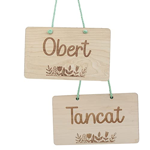 Smile BB- Cartel Obert Tancat para Tiendas, Negocios, en Madera, Letrero Obert i Tancat Fabricado en España