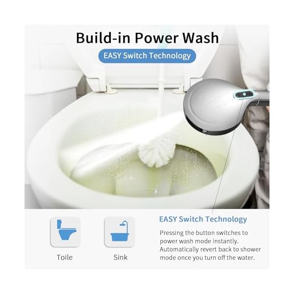 High Pressure 10-Mode Handheld Shower Head - Built in Power Wash for Clean, Replaceable Filter Soften Hard Water Remove Chlorine, 60 Inches Hose, Overhead Bracket, Anti-Clog Nozzle (Chrome) - Image 5