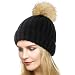 Dikoaina Womens Girls Winter Knitted Fur Hat Real Large Fur Pom Pom Beanie Hats