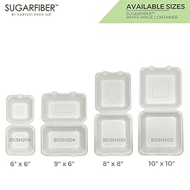 [50 COUNT]Harvest Pack PFAS FREE 6 X 6 Compostable Clamshell Take Out Food Containers, Square To go Boxes with Lids, Heavy-Duty Disposable Bagasse Bento Cake Box, from Eco-Friendly Sugarcane Fibers