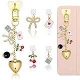 HUAAPLEVLA Crystal Cherry Phone Charms with 4 Matching USB C Dust Plug Charm Unique 8 Ball Heart Charm Chain for Cell Phone E-reader Camera and Bag Accessories Gift for Women Reader Book Lovers