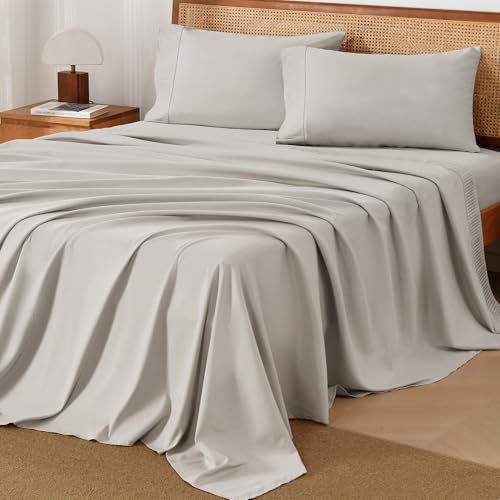 Andency Deep Linen Grey Queen Sheets Set, Breathable & Cooling Sheets