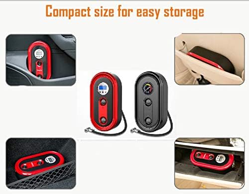AUTOEYSD Portable Air Compressor Pump Red, Multi-Function Dashboard Display Tire Inflator 12V with 3 Additional Adaptors and LED Work Lights for Car, Bike, Ball, and Other Inflatables